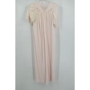 Shadowline Womens‎ Nightgown Size S Vintage Pink Nylon Lace Cottagecore Maxi